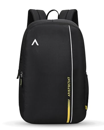 Aristocrat Nova 15L Laptop Backpack for Men & Women with Bottle Pocket | Padded Shoulder Straps, Multi Compartments | Travel & College Bag | Dark Black